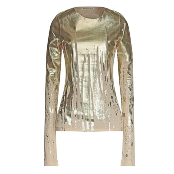 Acne metallic long sleeve tee gold M - Picture 1 of 8